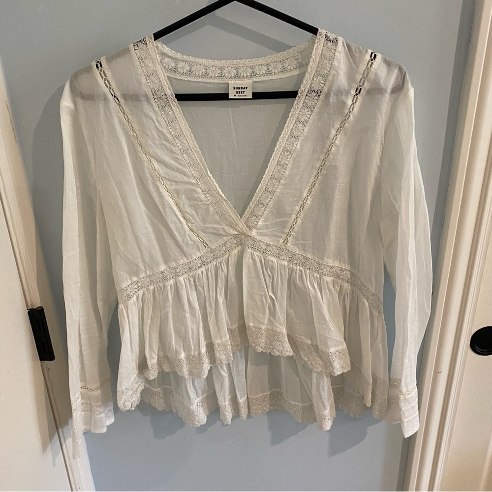White Lace Trim Blouse
